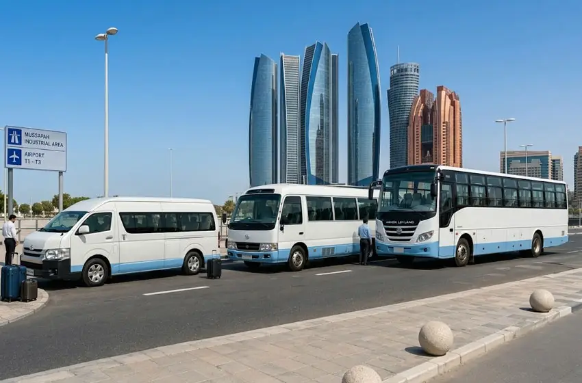 Group shuttle vehicles parked in Abu Dhabi city