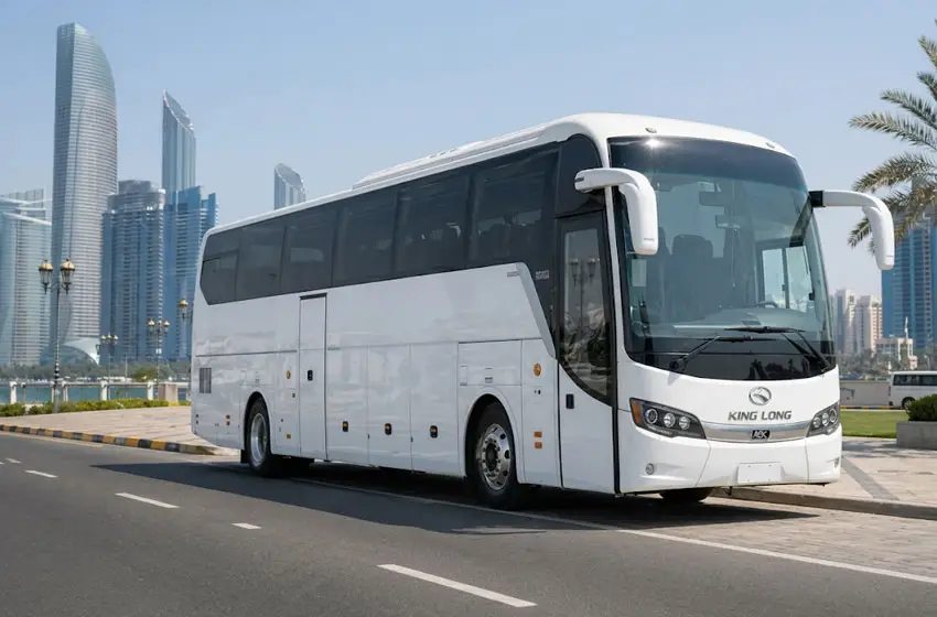 A luxury bus parked in Abu Dhabi city